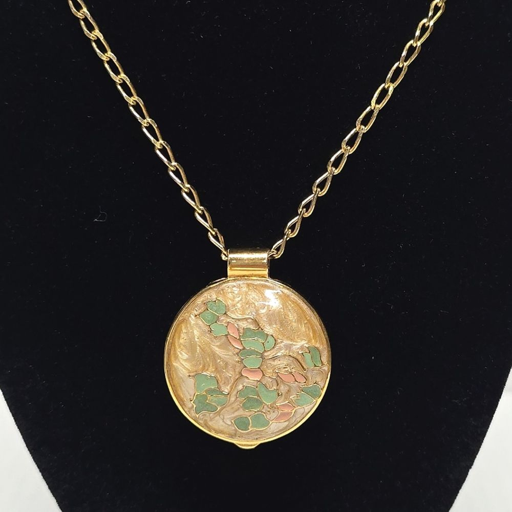 Vintage Mary Kay Perfume Locket Necklace Cloisonne Floral Enamel Genji 80s 34$